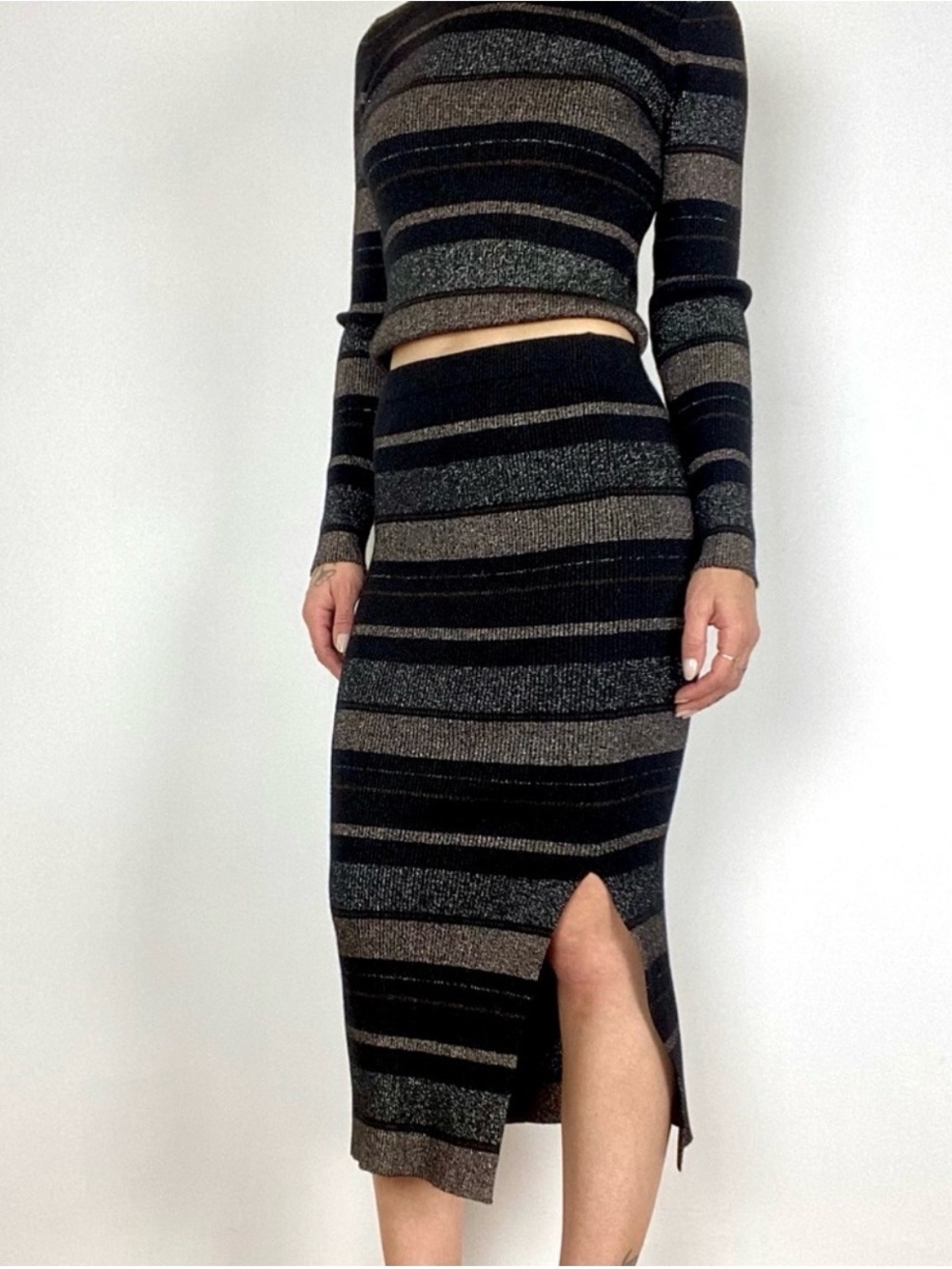 NWT House of Harlow 1960 Metallic Striped 2-Piece Set - L Top / M Skirt